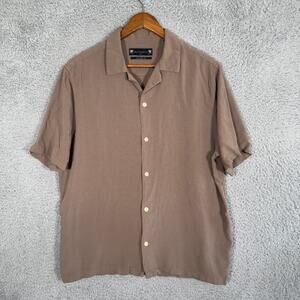 AllSaints Men's XL Brown Venice Relaxed Fit Viscose Camp Collar Shirt